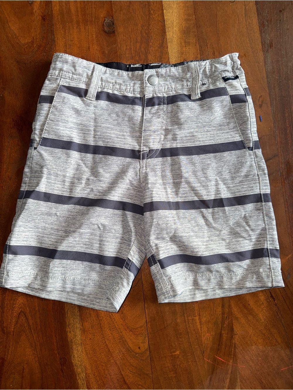 Volcom Boys Gray and Black Stripe Swim Trunks